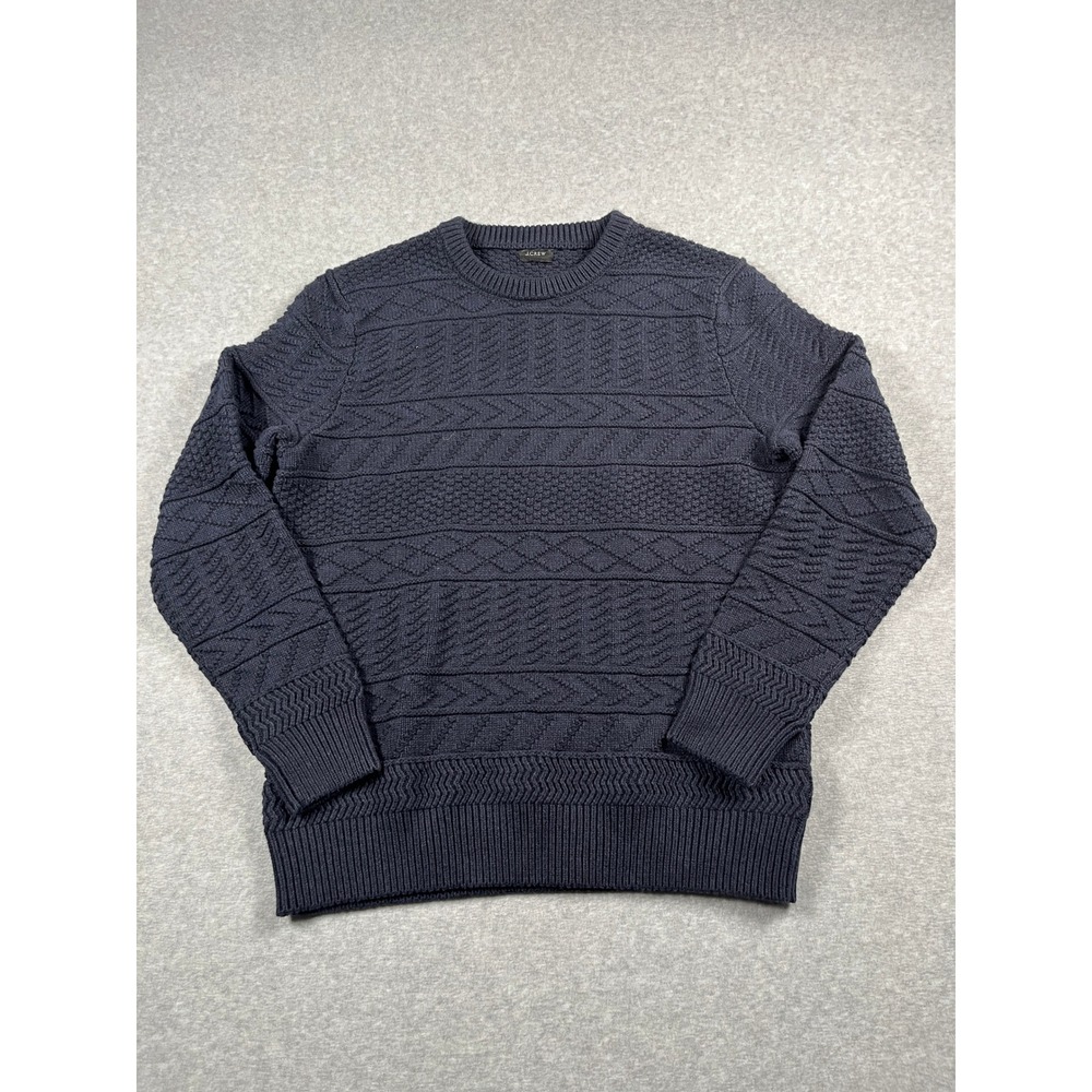 J Crew Chunky Cable Knit 100% Cotton Crew Neck Sweater Mens M Navy Fisherman 90s